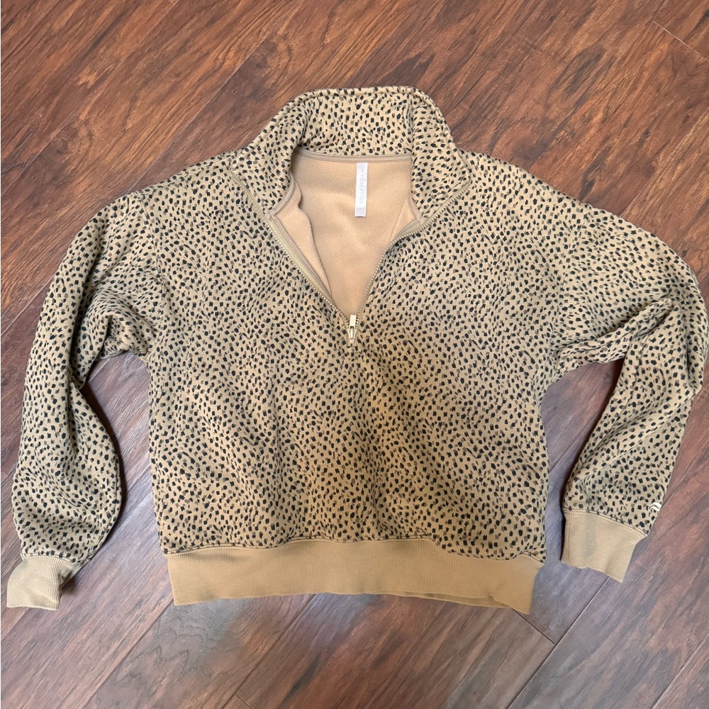 Fabletics Tan Leopard-Print Quarter-Zip Pullover